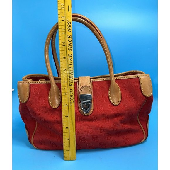 Dooney & Bourke Red Signature Monogram Tan Leather Buckle Closure Handbag - Picture 2 of 10